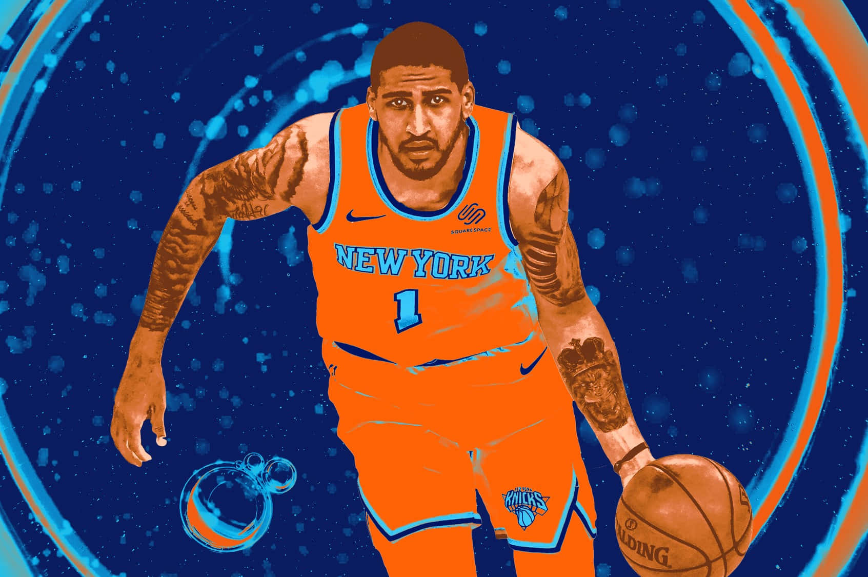 Download Obi Toppin New York Knicks Artwork Wallpaper | Wallpapers.com