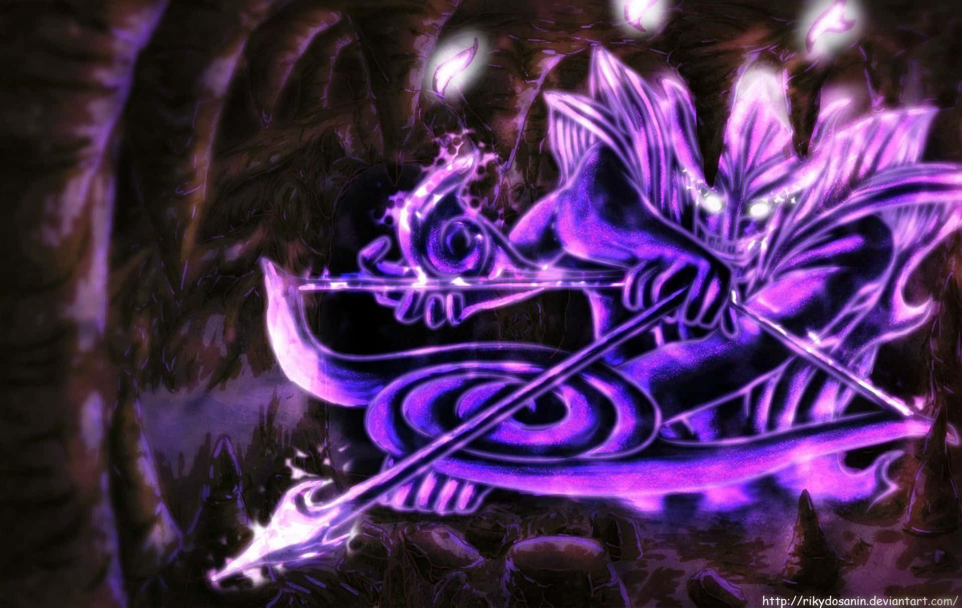 A Purple Demon With A Sword In The Cave Wallpaper