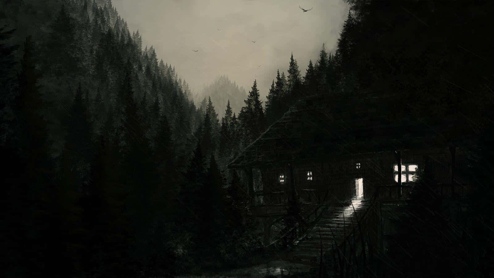 Obscure House In Dark Forest Wallpaper