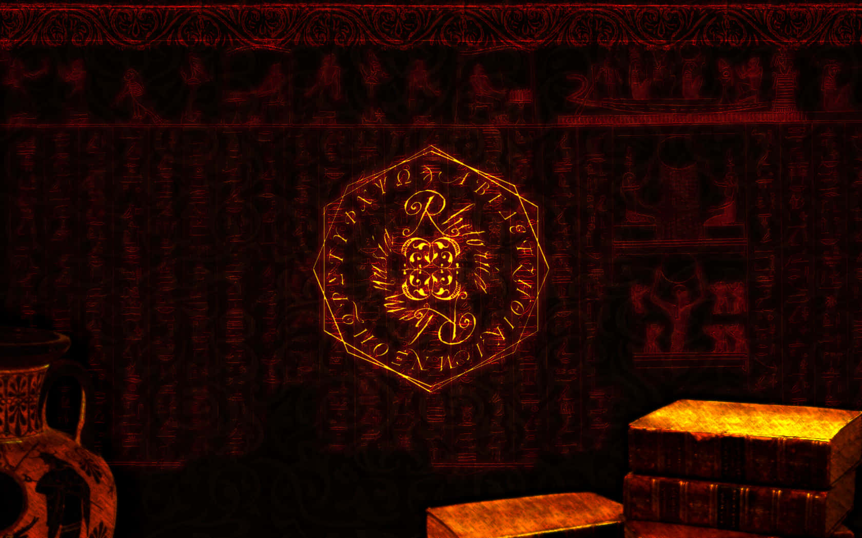 Mysterious Occult Symbols on a Dark Background Wallpaper