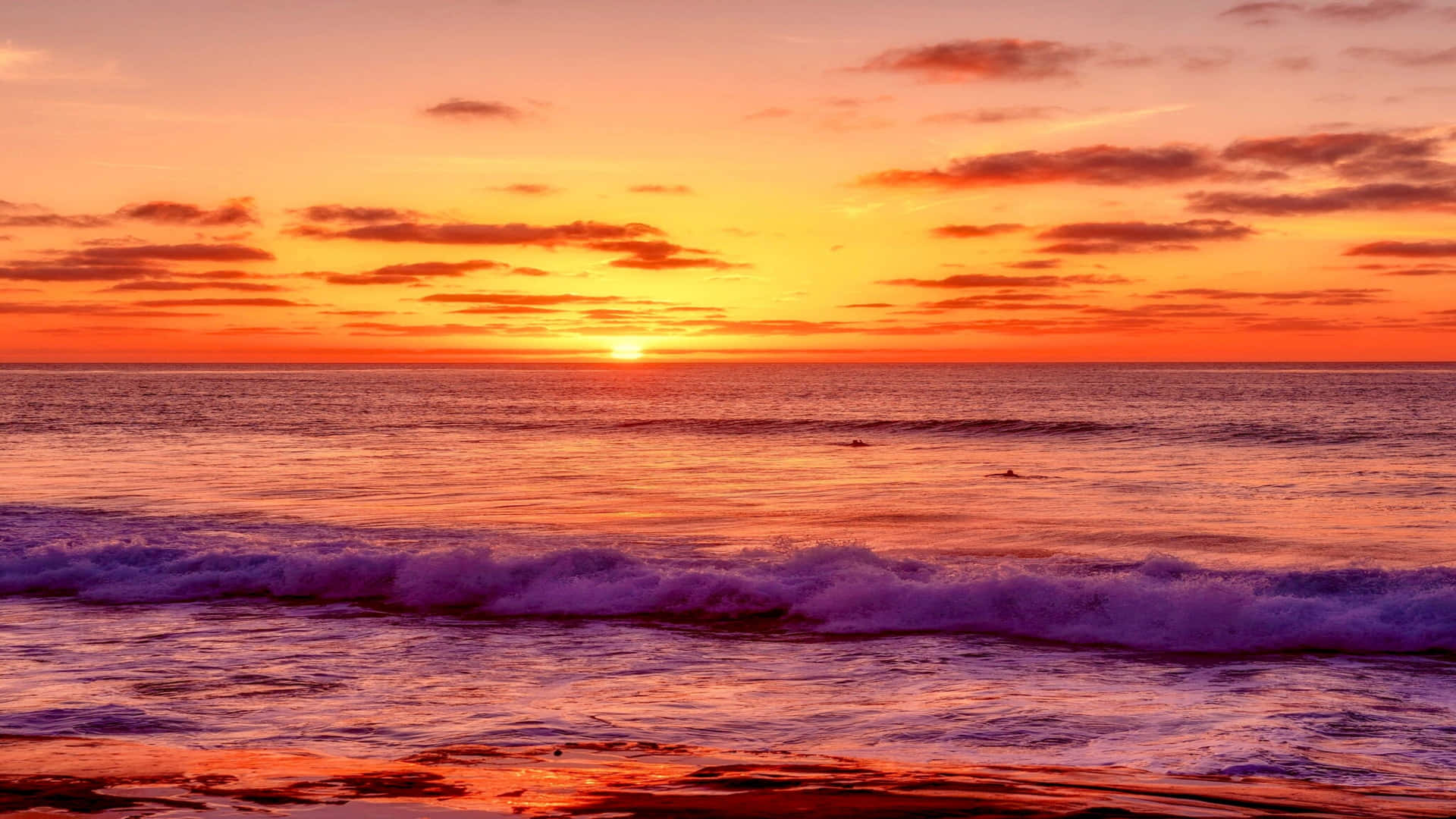 Rød solnedgang ocean 4K iPad HD-tapet Wallpaper