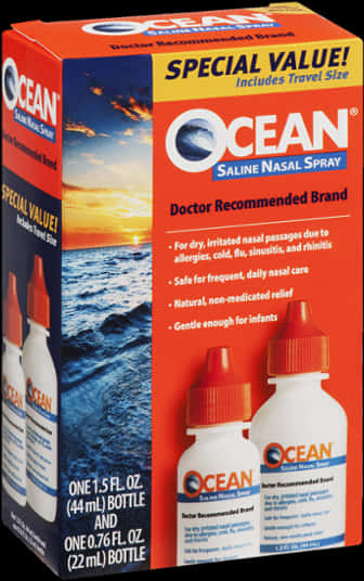 Ocean Saline Nasal Spray Packaging PNG