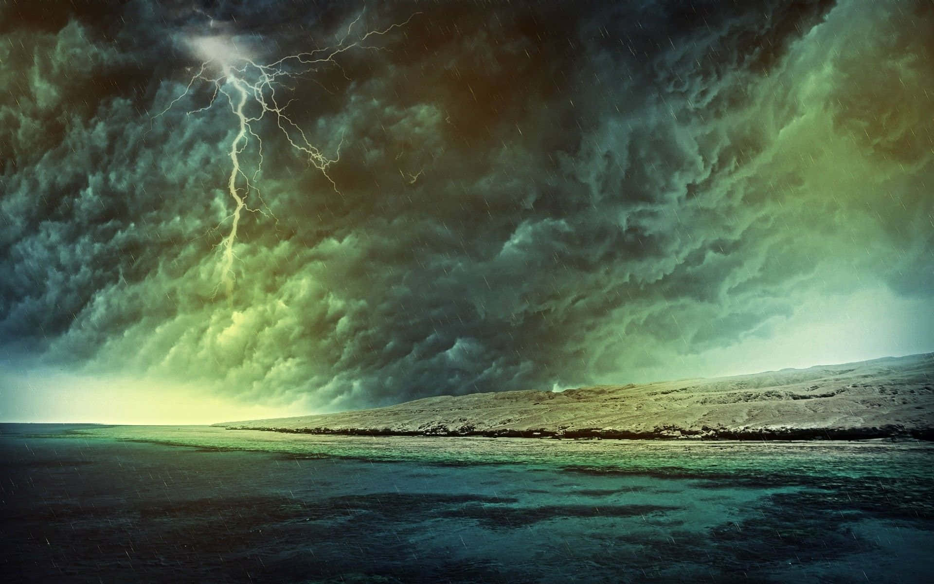 Tempestadi Fulmini Sull'oceano Sfondo