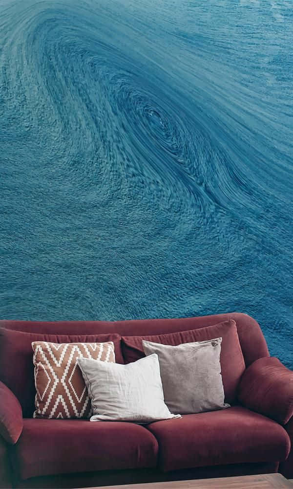 Ocean Wave Wall Art Burgundy Sofa Decor Wallpaper