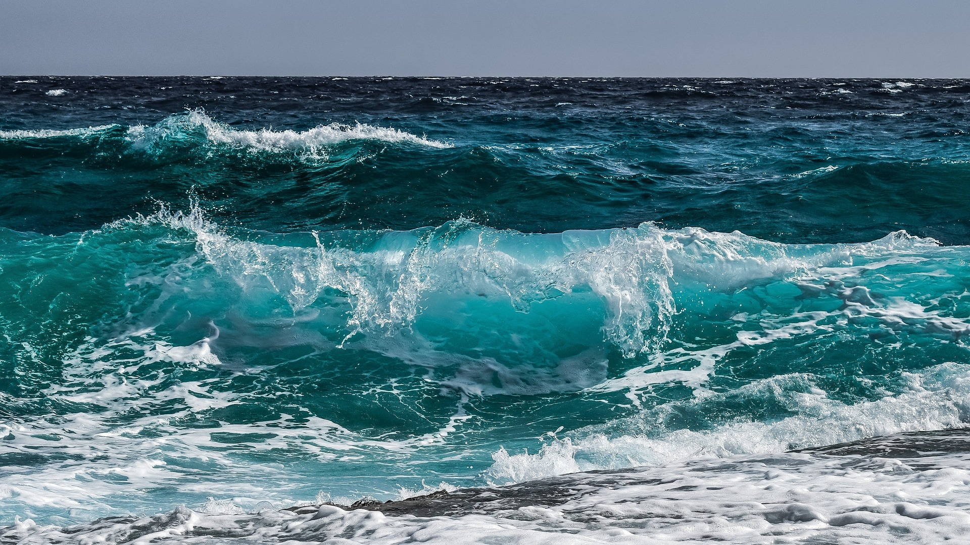 Wallpaper: Ocean bølger Blå Farve HD Tapet Wallpaper