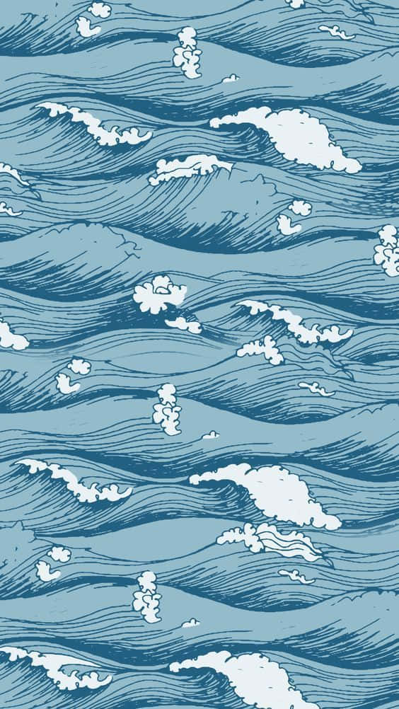Ocean Waves Pattern Blue Background Wallpaper