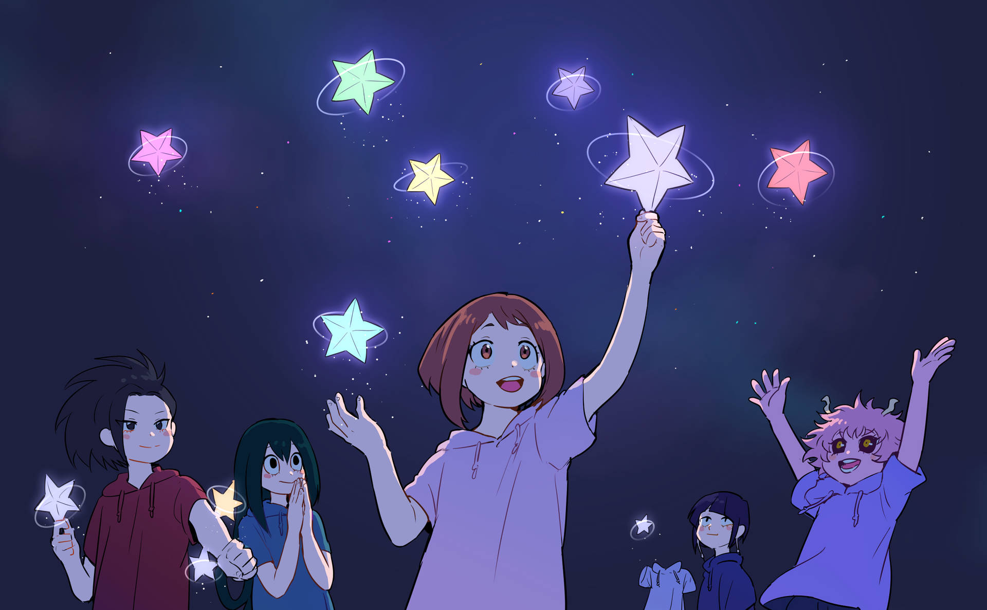 Ochacouraraka Und Freunde Mit Leuchtenden Sternen Wallpaper