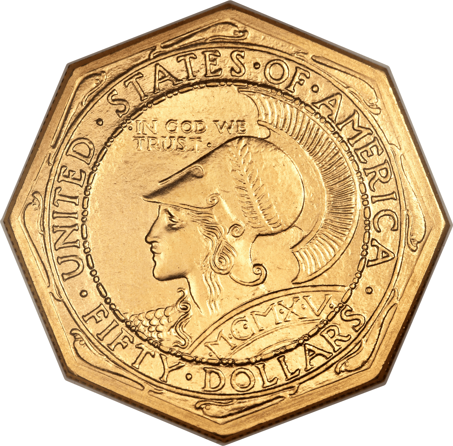 Octagonal Gold Coin Fifty Dollars PNG