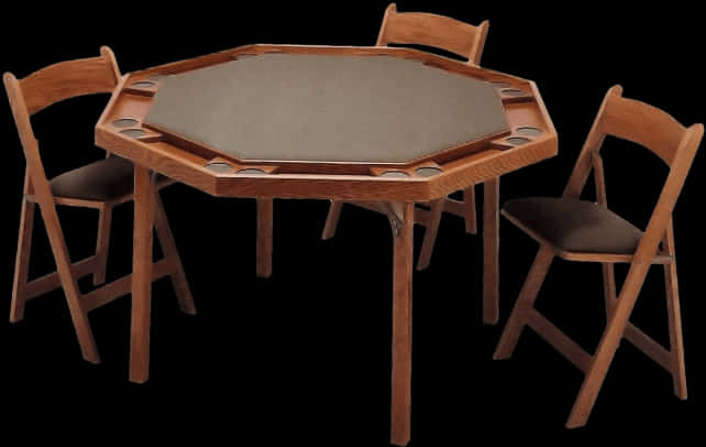 Octagonal Wooden Tablewith Chairs PNG