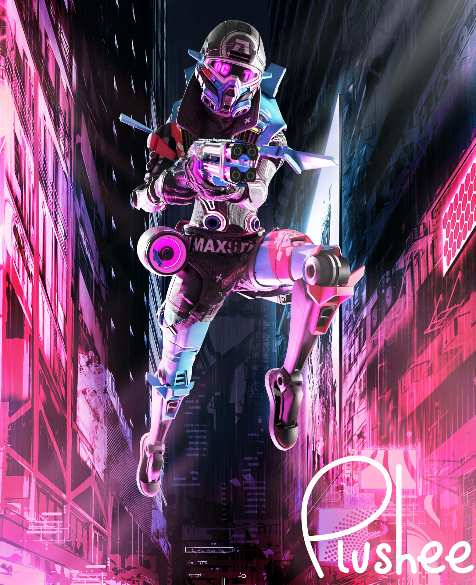 A Girl In A Pink Outfit Is Flying Through The City Wallpaper