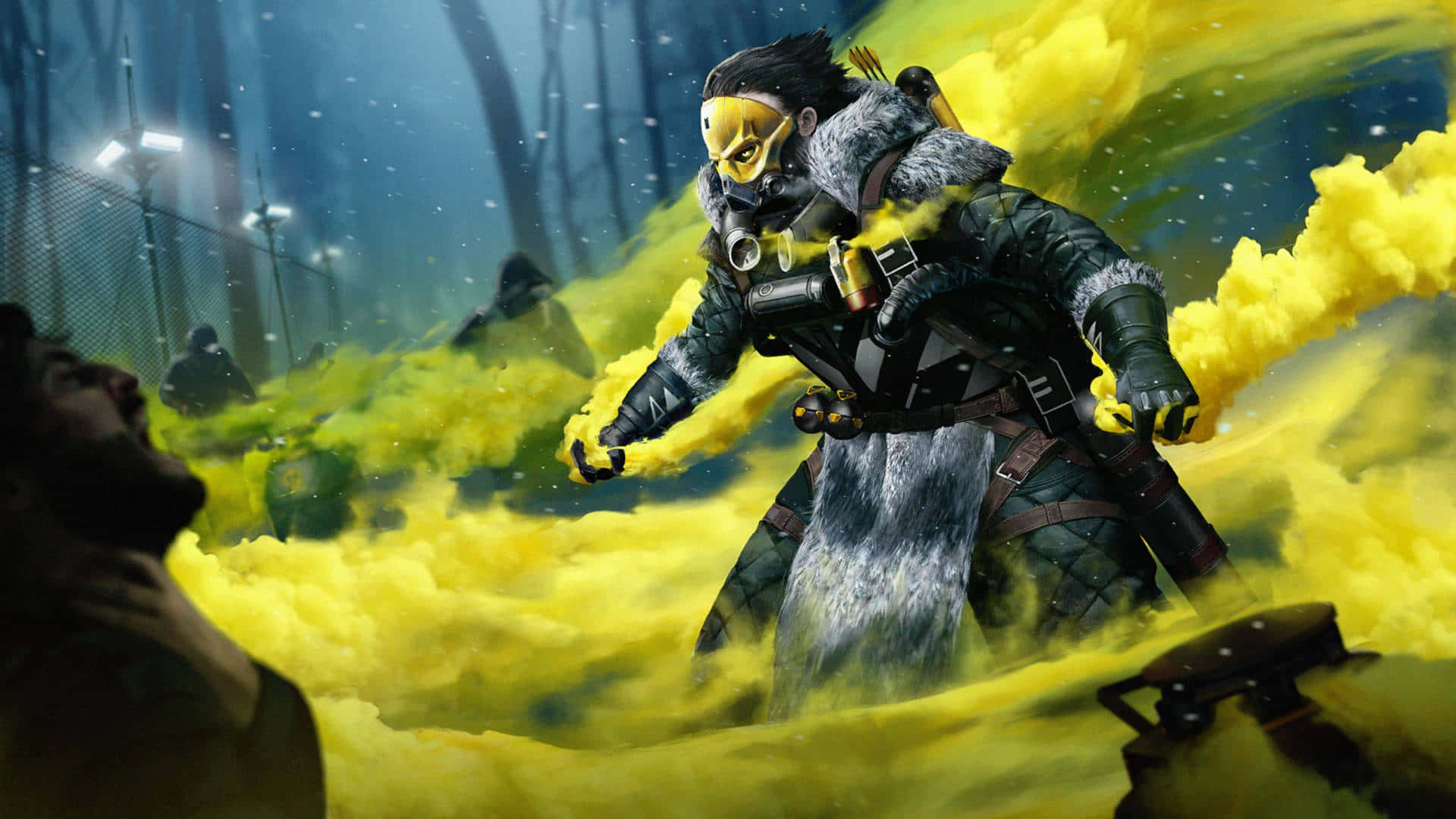 A Man In Yellow Armor Is Standing In The Forest Wallpaper