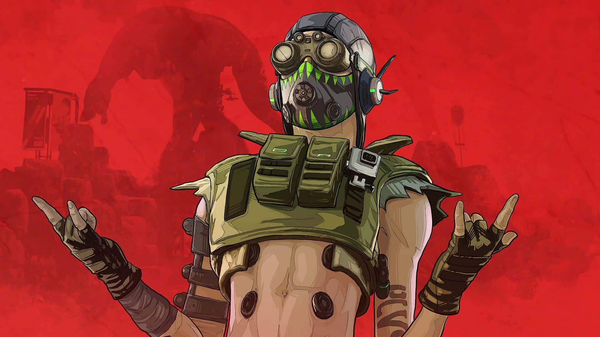 A Character In A Gas Mask And A Gun Wallpaper