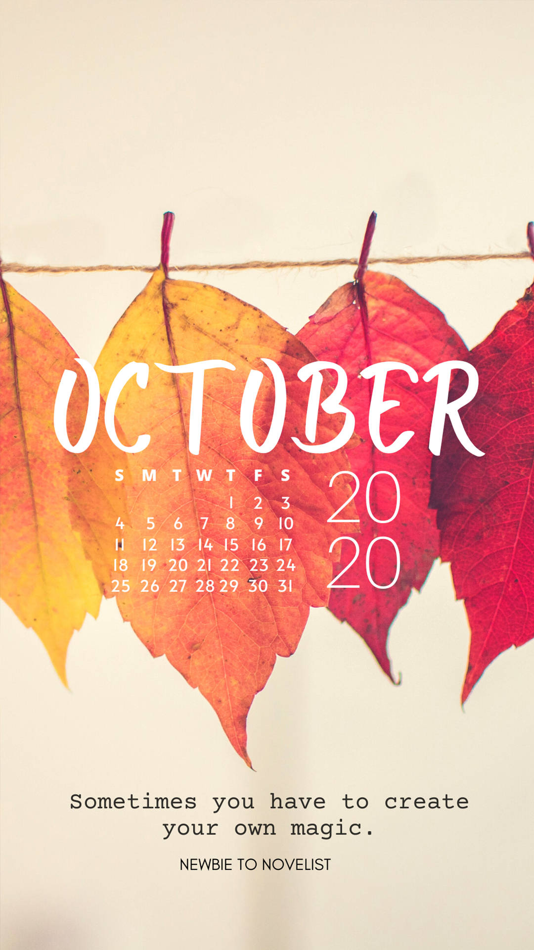 October 2020 Calendar Leaves Wallpaper