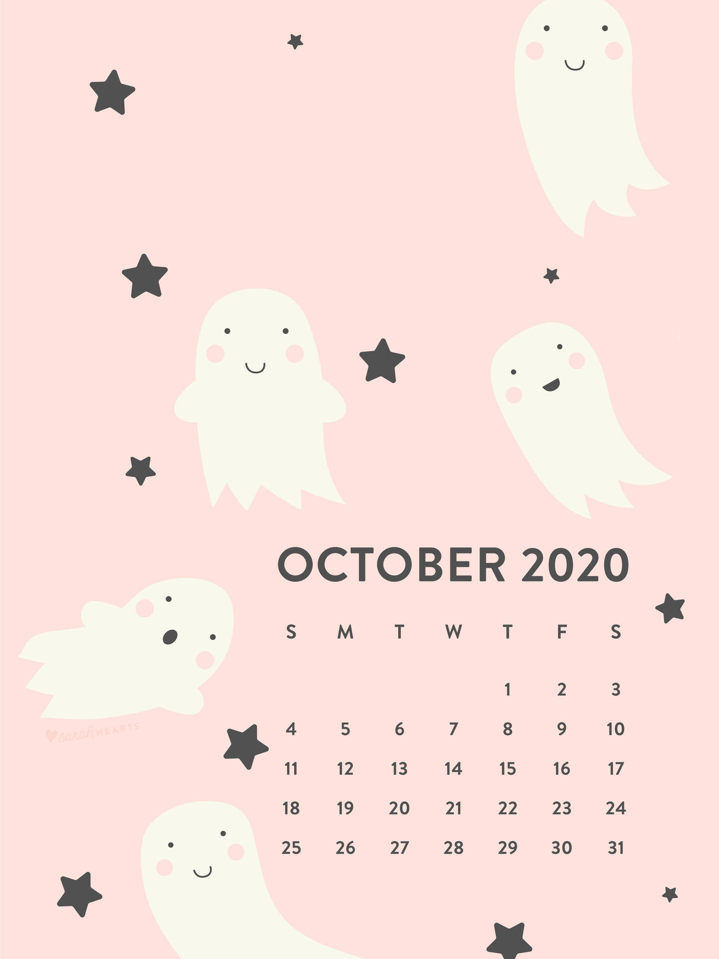 A Pink Calendar With Ghosts And Stars Wallpaper