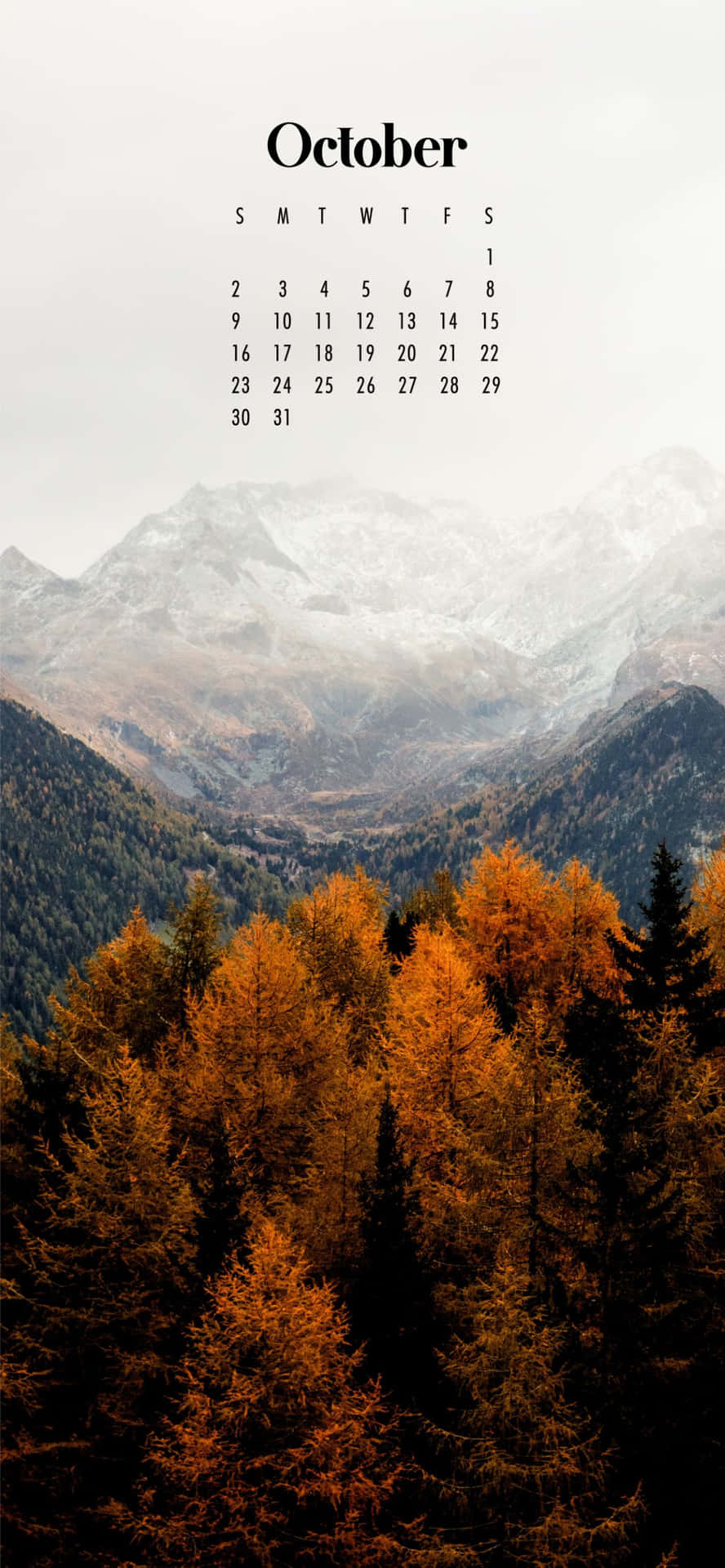 Fondode Pantalla De Octubre Con Árboles Y Montañas. Fondo de pantalla