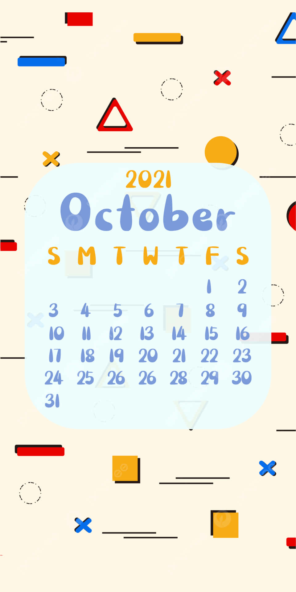 Oktober 2021 kalender med farverige figurer Wallpaper