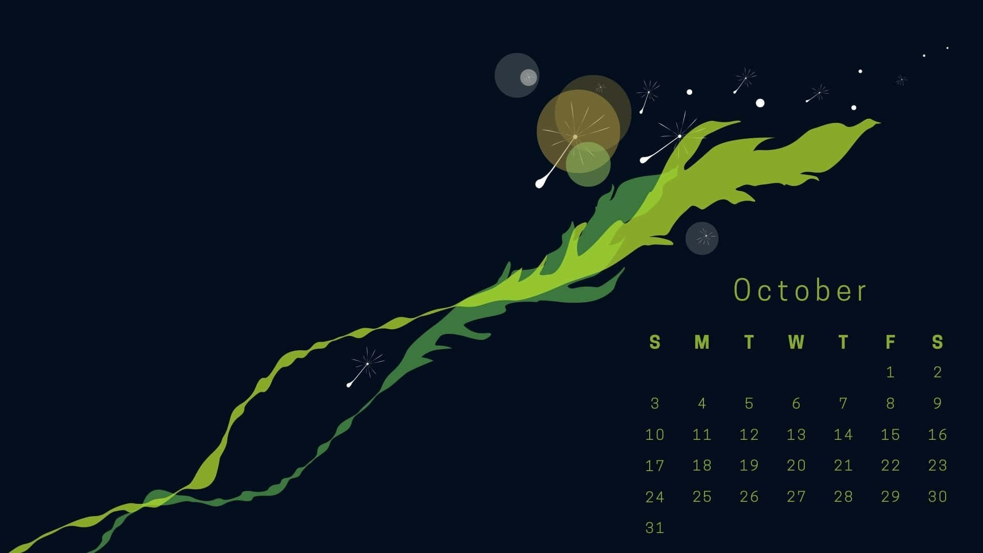 Enkalender Med Gröna Löv Och Svart Bakgrund Wallpaper