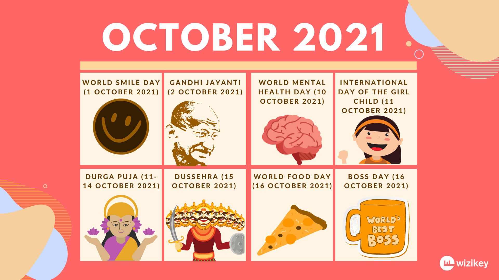 Oktober 2021 kalender med forskellige billeder Wallpaper