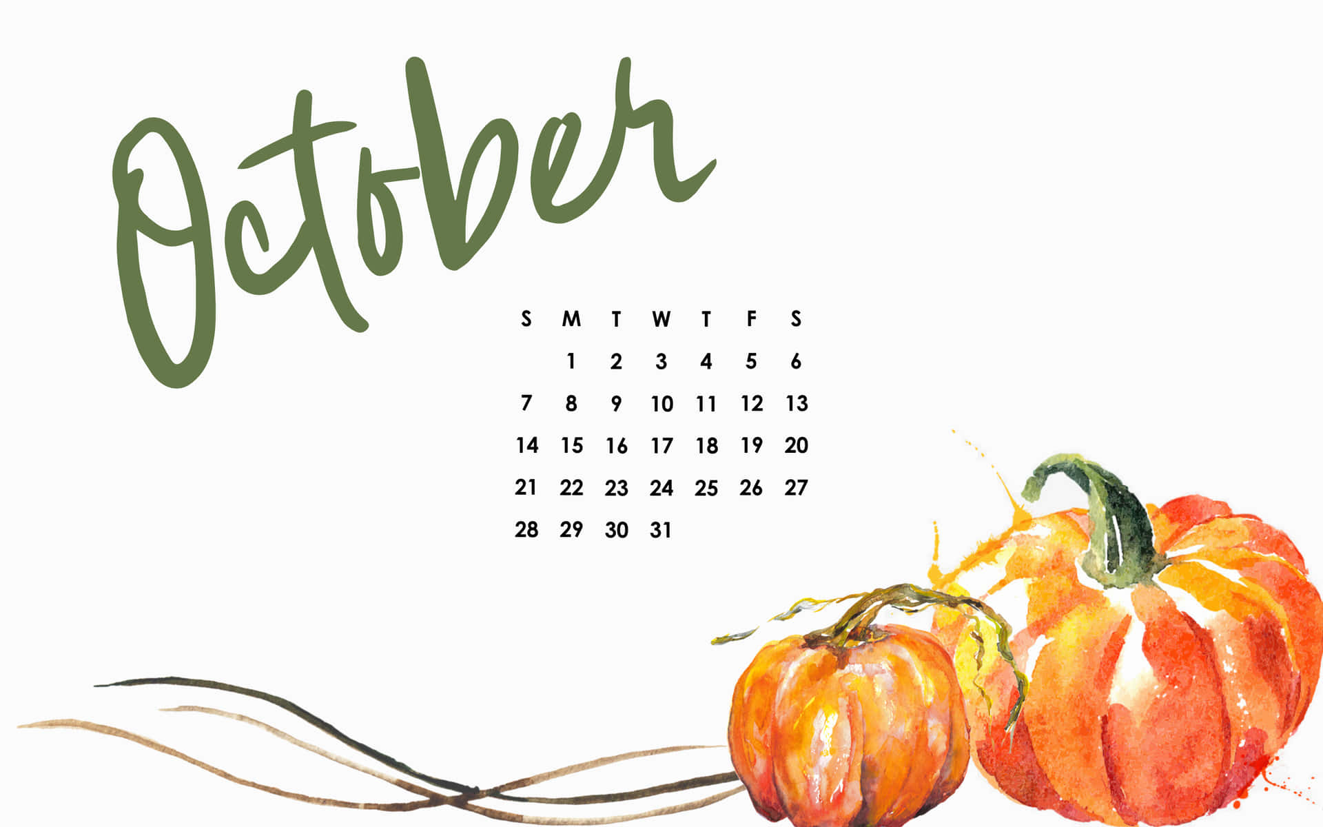 October Calendar With Pumpkins And Leaves Wallpaper