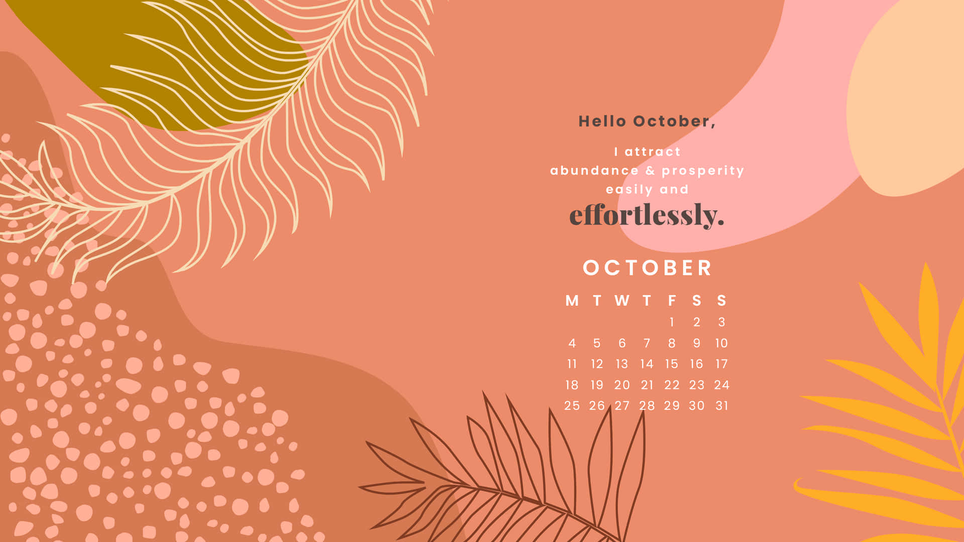Enrosa Och Orange Kalender Med Ett Lövdesign Wallpaper