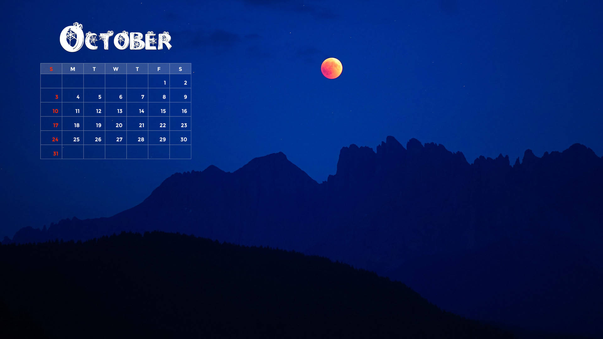 October 2021 Calendar Halloween Moon Wallpaper