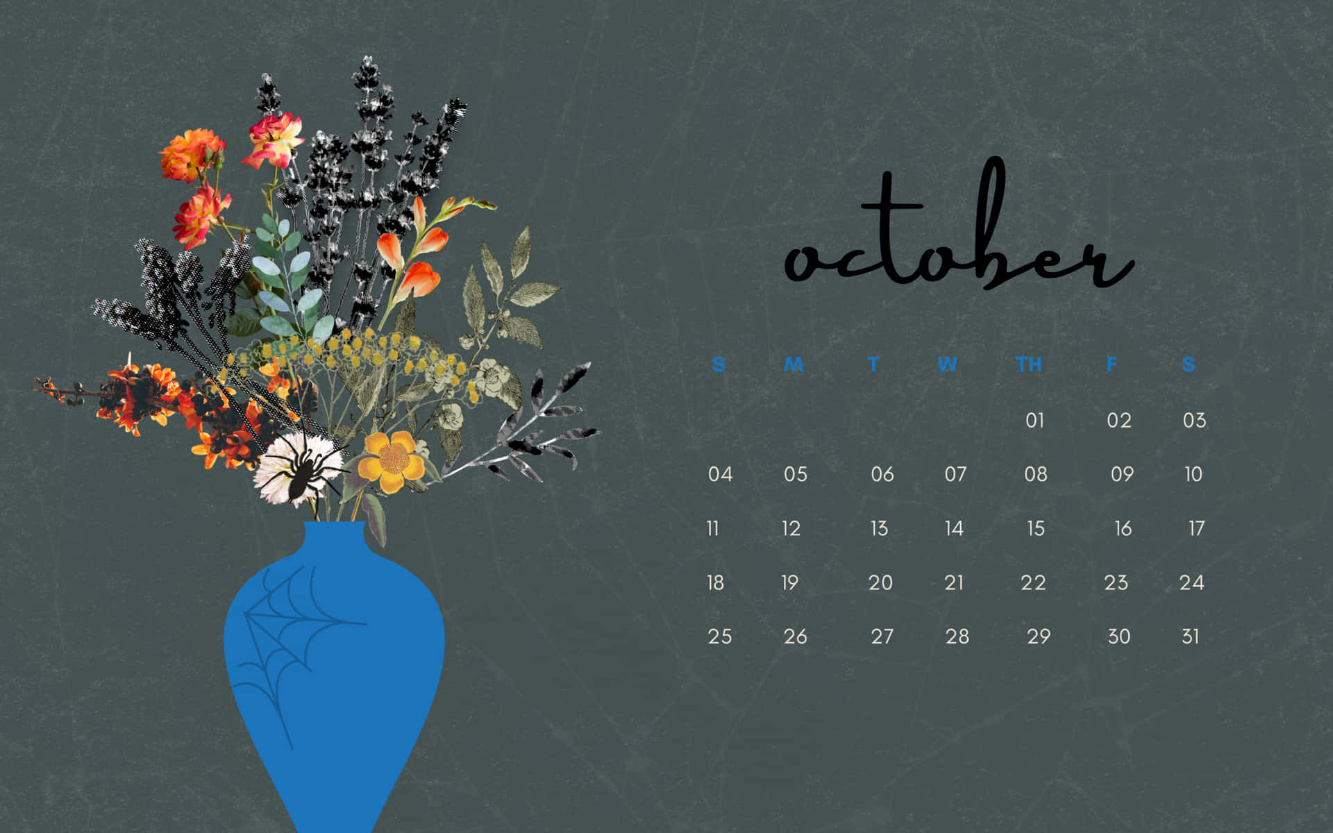 October Calendar With Flowers In A Vase Wallpaper