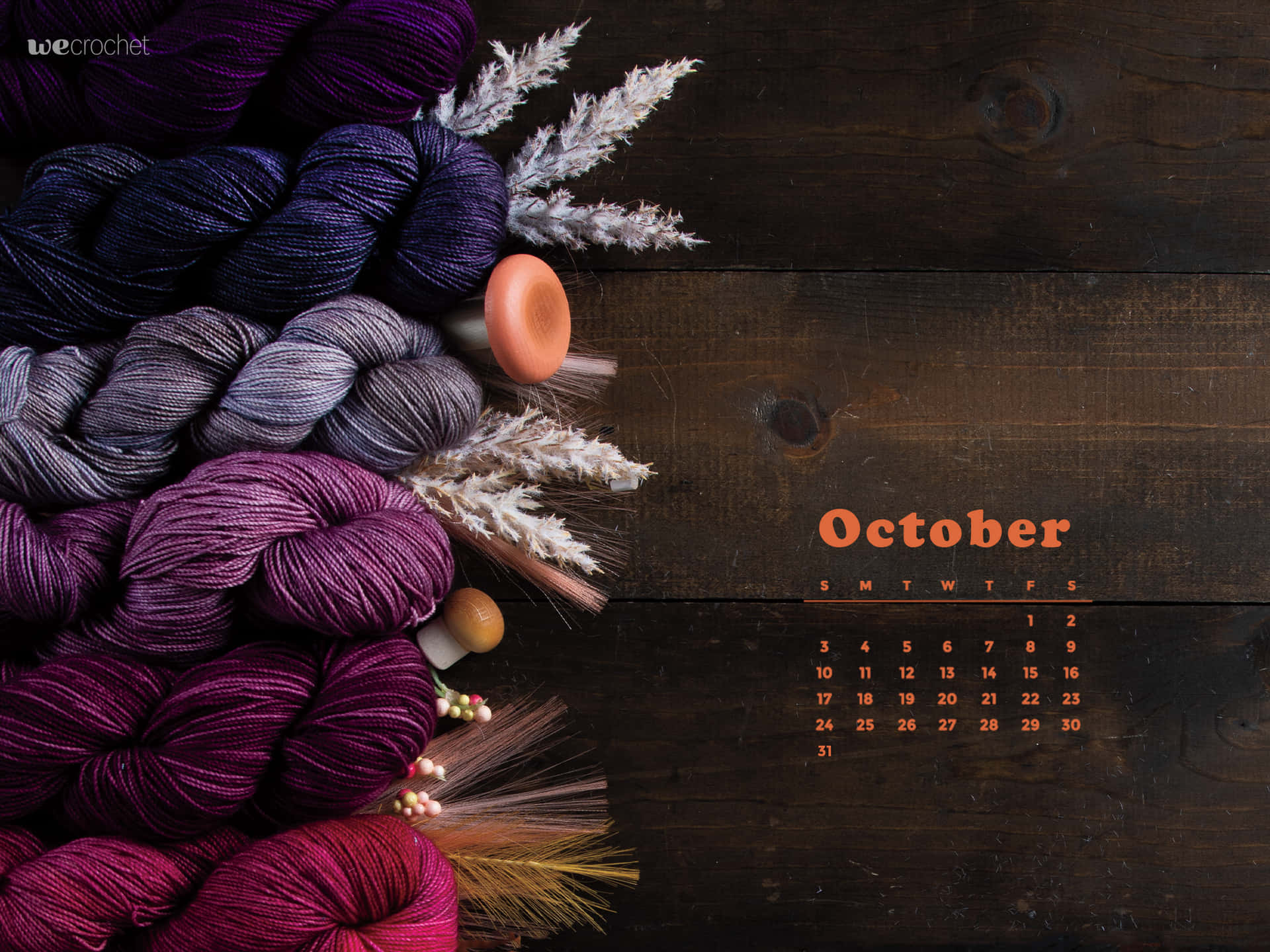 oktober kalender baggrunds billede med garn og garn skål Wallpaper