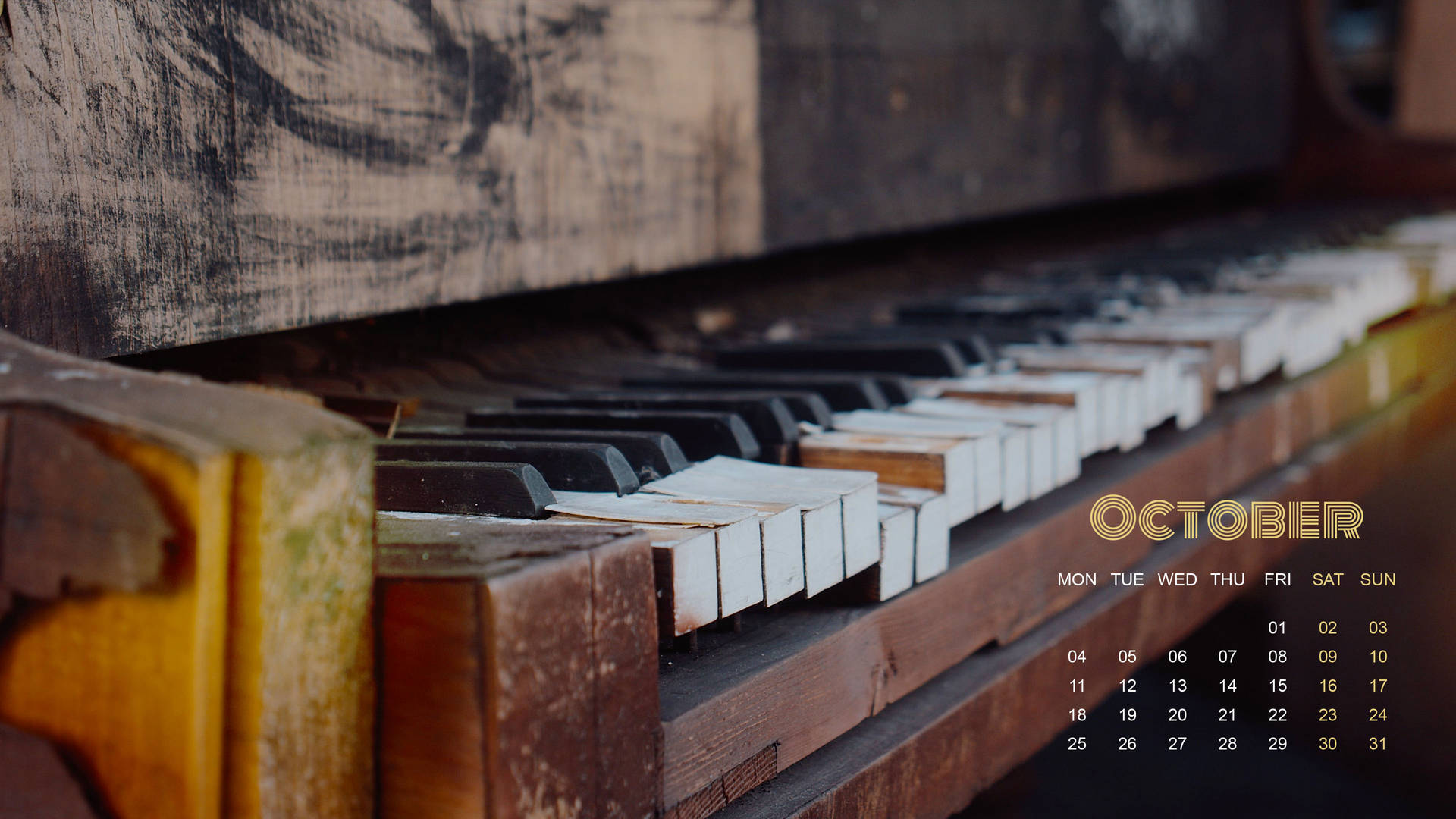 October Calendar 2021 Wood Piano