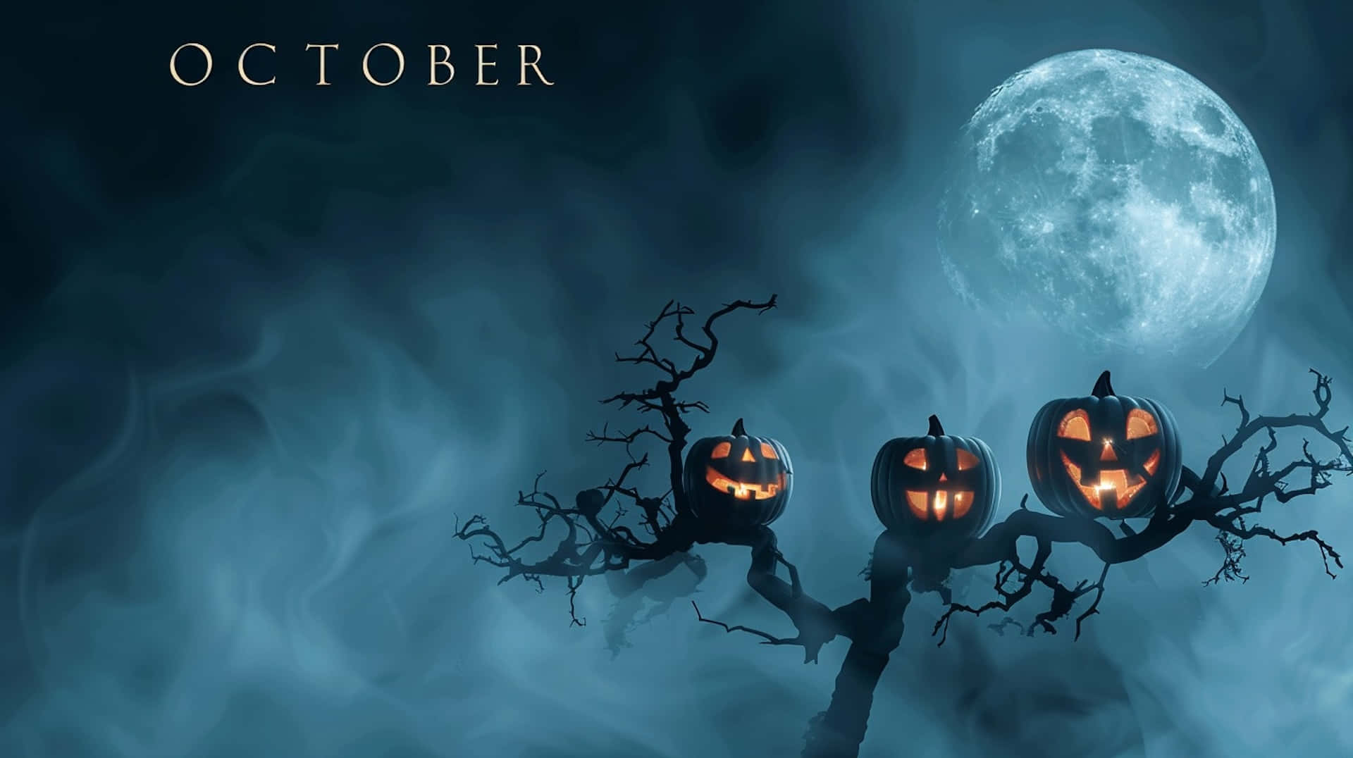 October Halloween Moonand Pumpkins Wallpaper