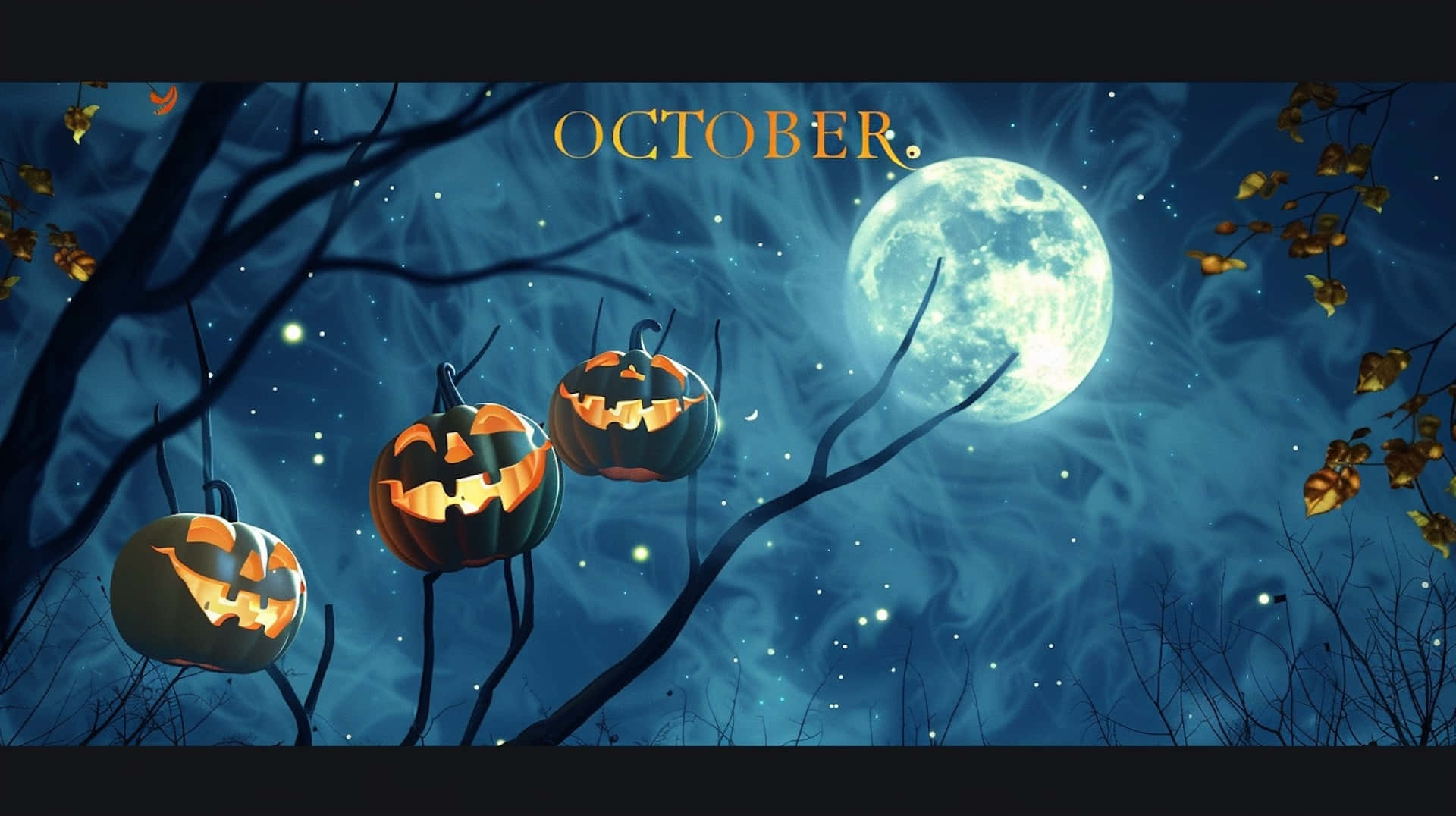 October Halloween Pumpkins Moon Night Wallpaper