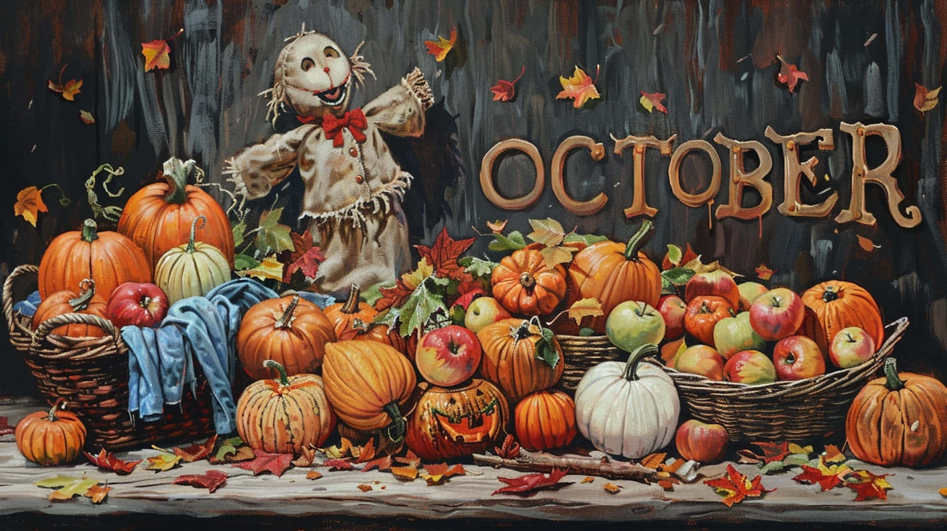 October Harvest Scarecrow Desktop Background Wallpaper