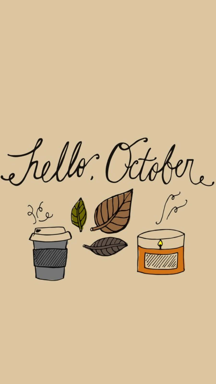 Hello October Candle And Coffee IPhone Wallpaper