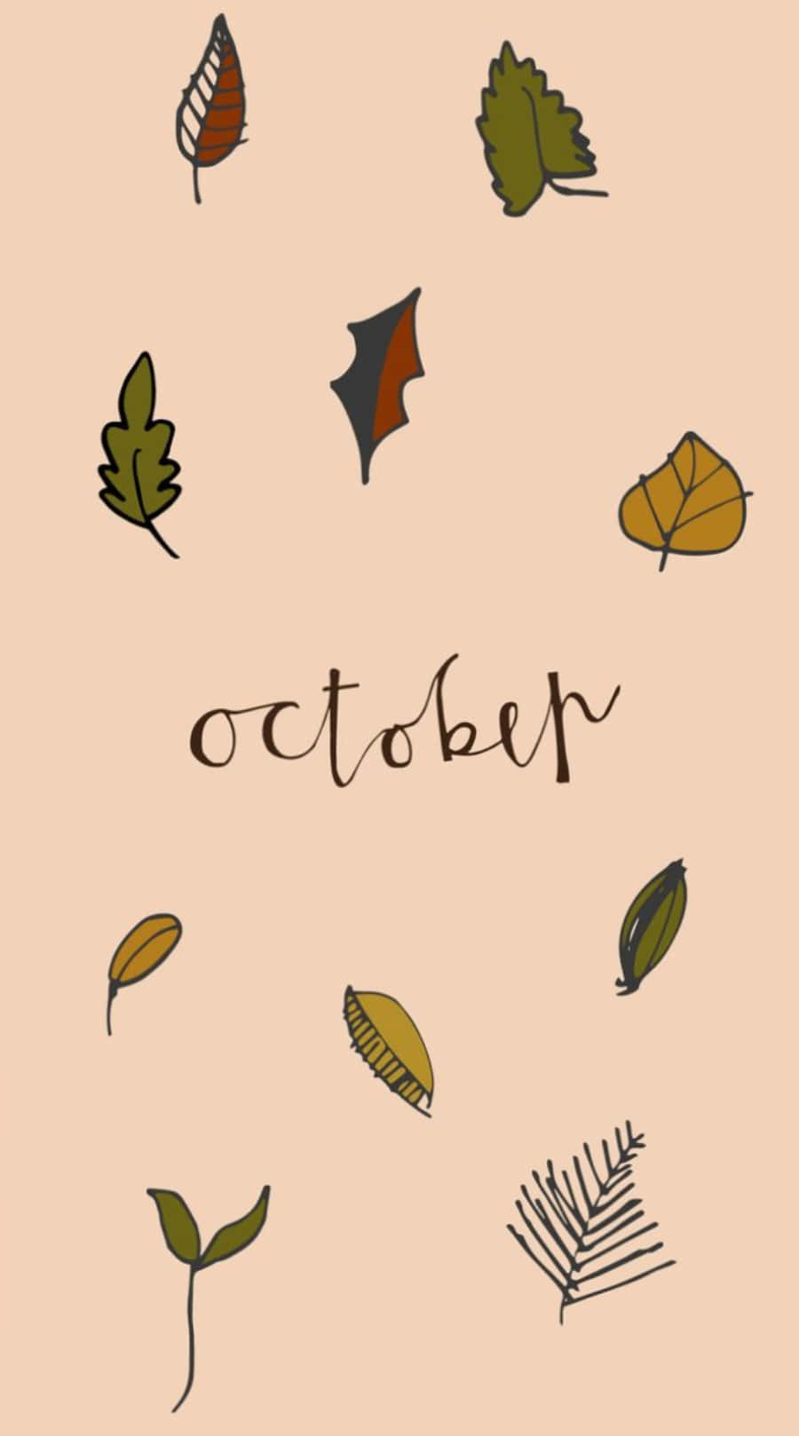 October Leaves And Leaves On A Beige Background Wallpaper