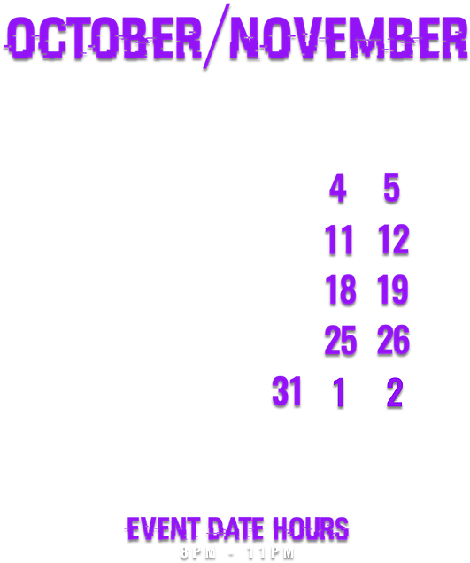 October November Event Calendar PNG