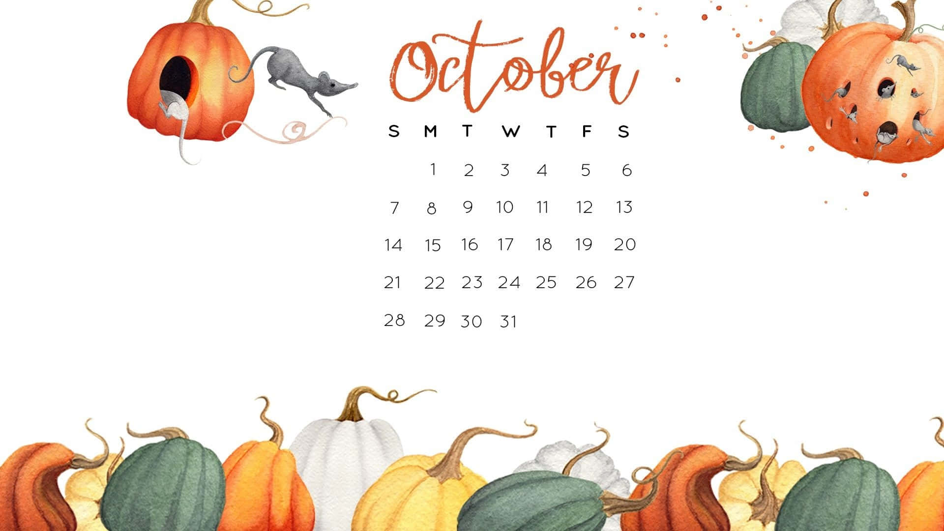 October Pumpkin Mouse Calendar Desktop Background Wallpaper