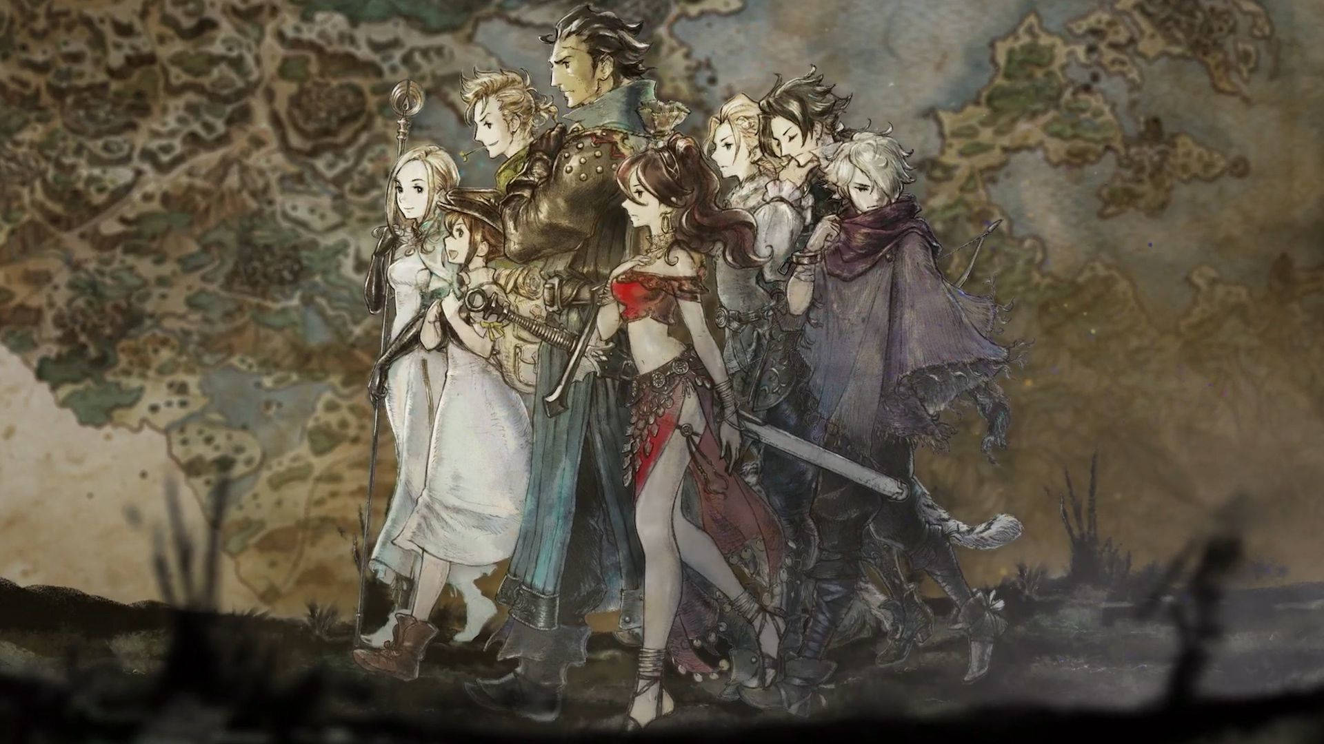Octopath Traveler Heroes And Map Wallpaper