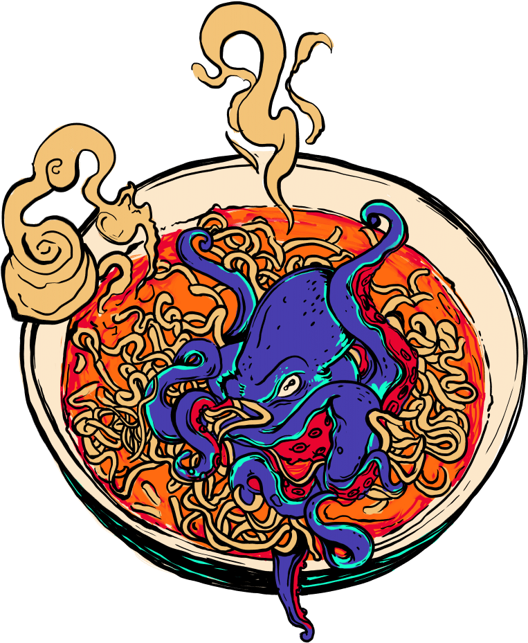 Octopus Entangled Noodles Artwork PNG