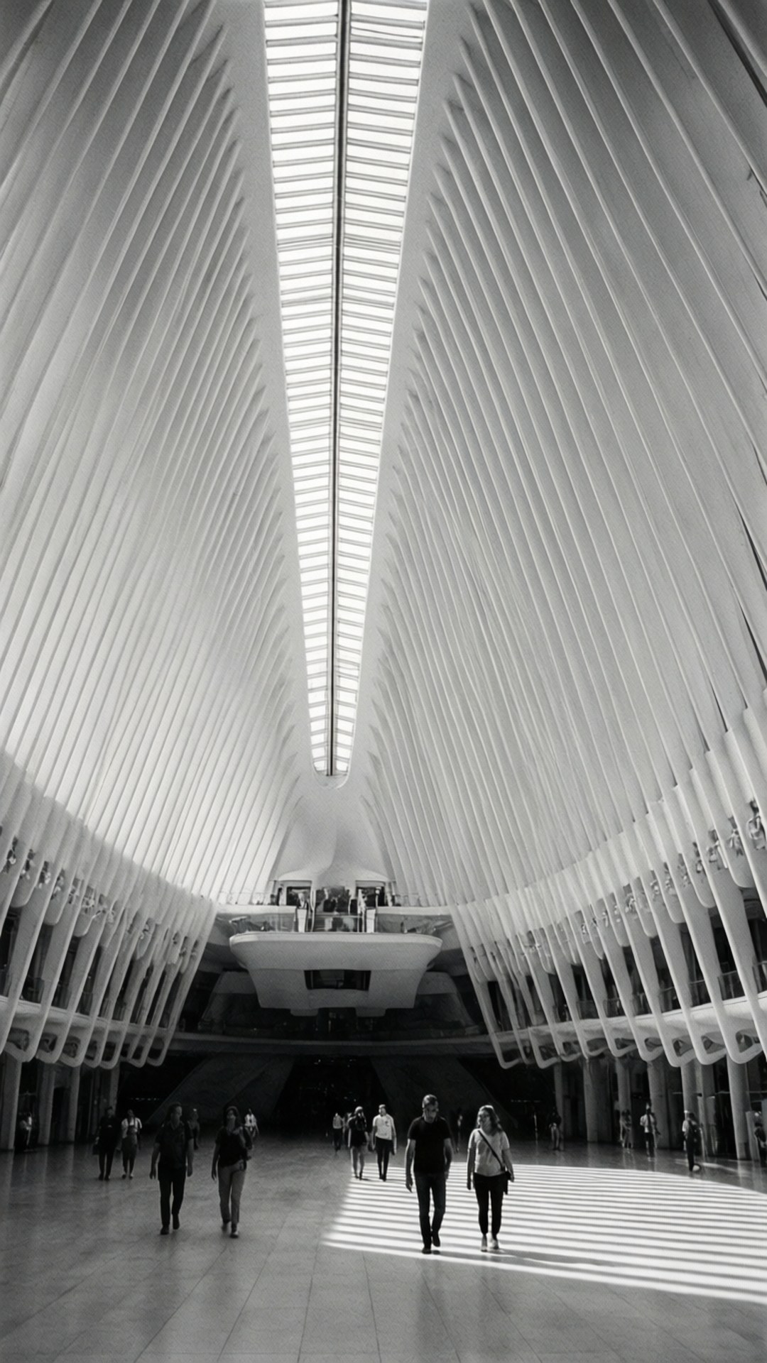 Zwart-wit minimalistisch interieur van de Oculus bij het World Trade Center