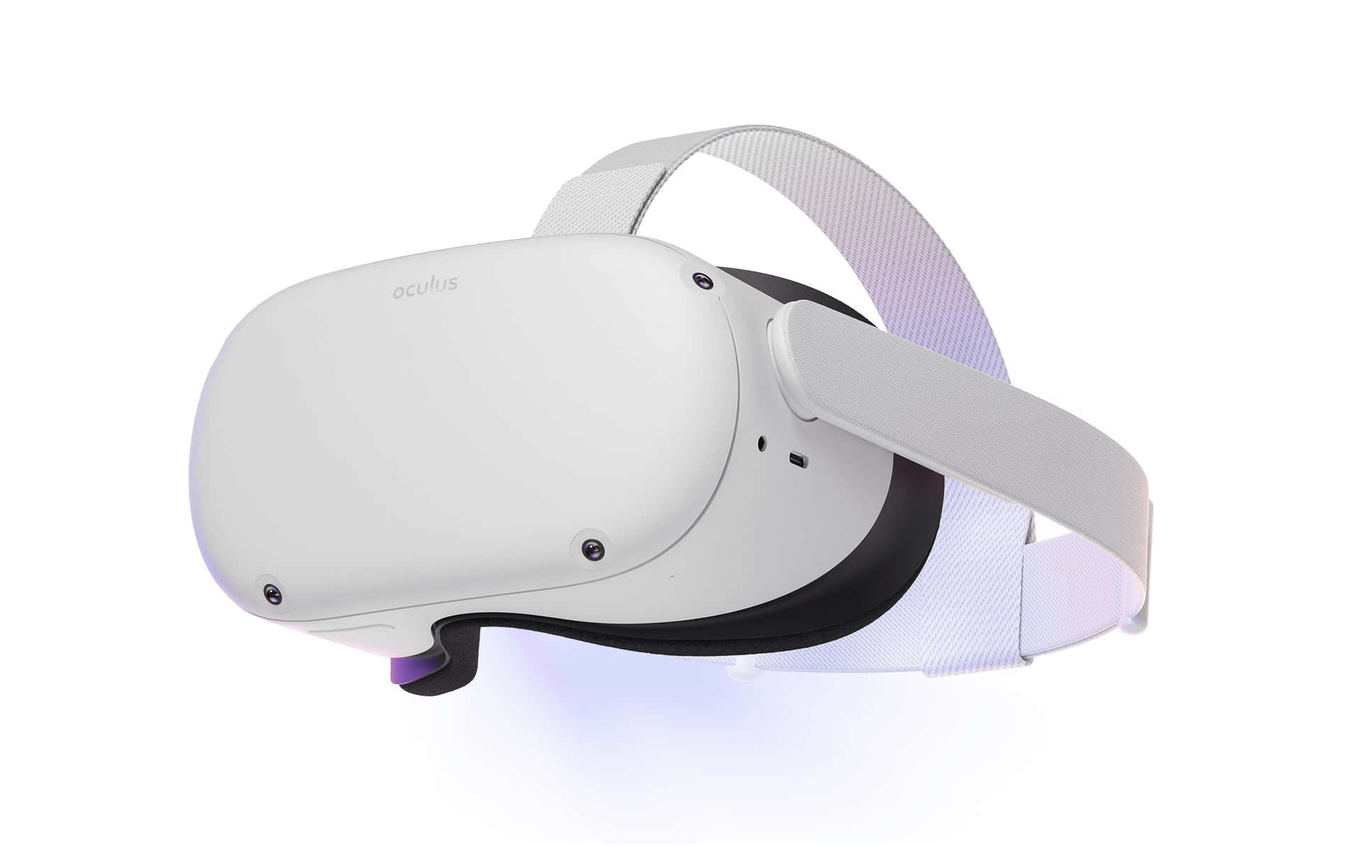 A White Vr Headset With Purple Lights