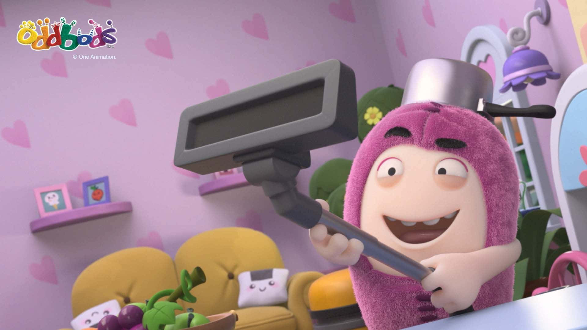A Cartoon Character Is Holding A Vacuum Cleaner Wallpaper