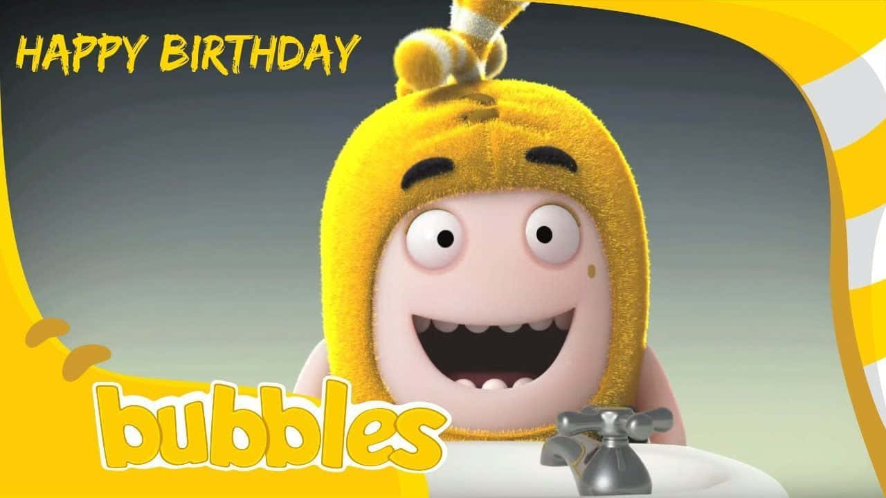 Ilustraciónde Cumpleaños De Bubbles, El Personaje Amarillo De La Serie Oddbods. Fondo de pantalla