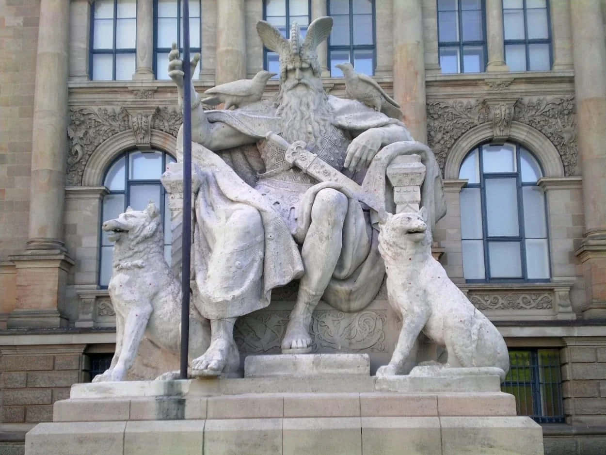 Odin Og Ulver Statue Bakgrunnsbildet