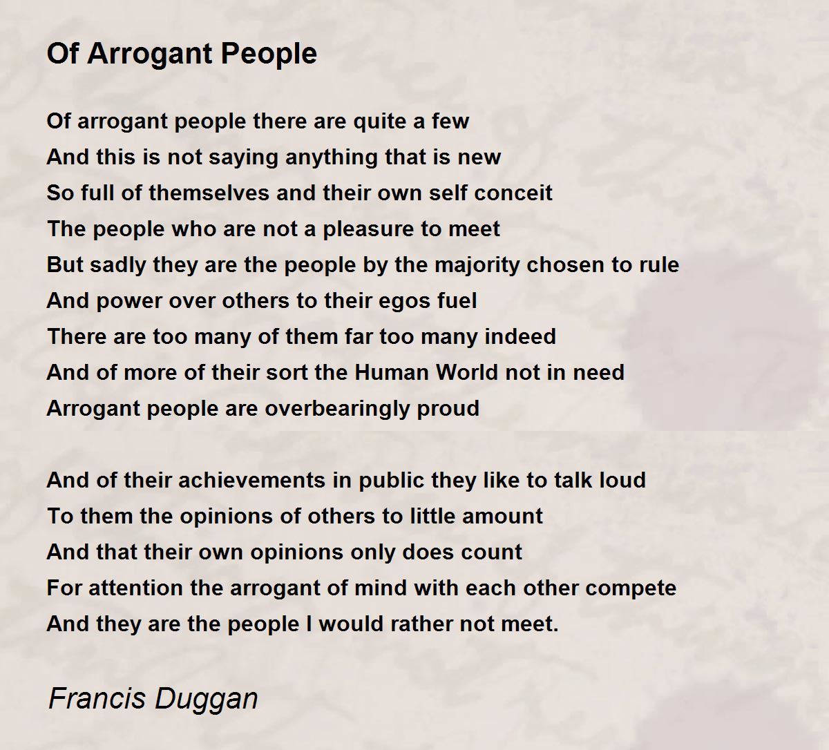 Of Arrogant People By Francis Duggan Picture