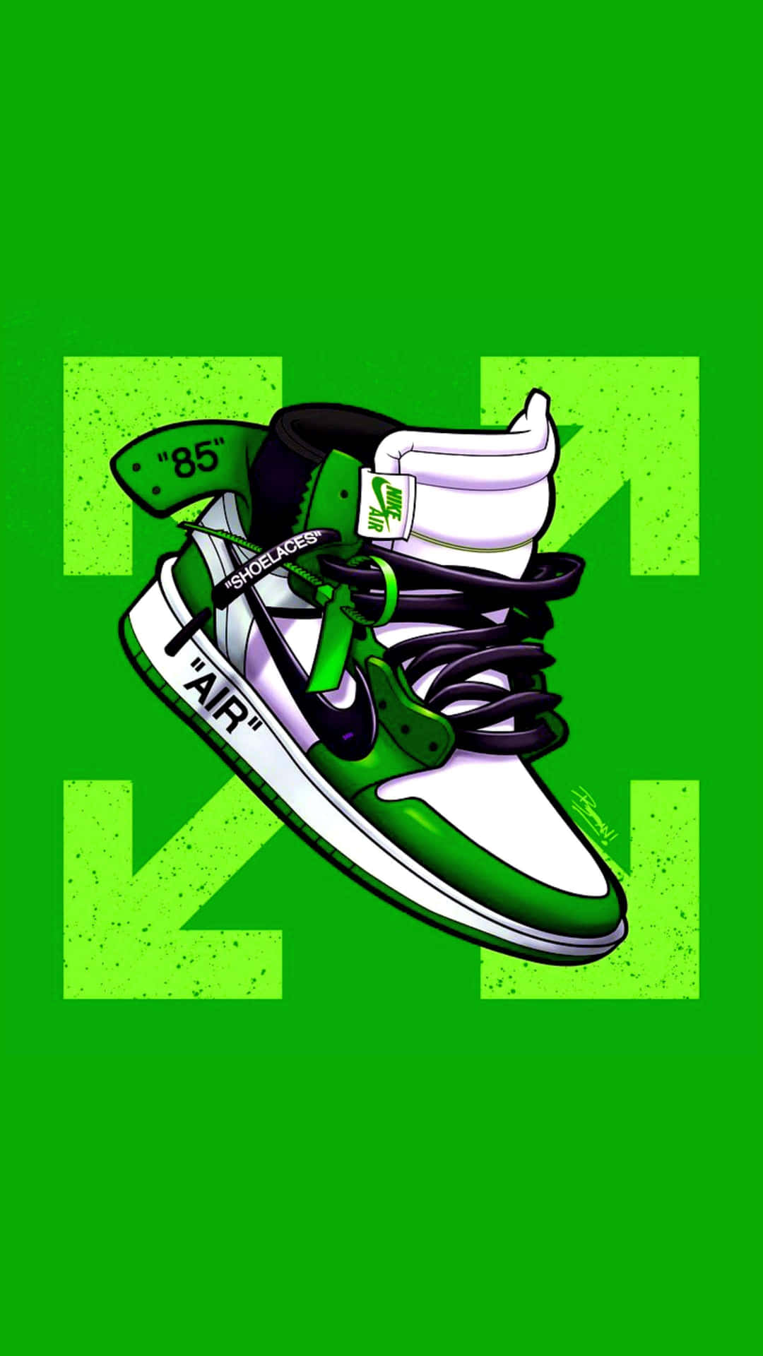 En grøn og hvid sneaker med et hvidt logo på det. Wallpaper