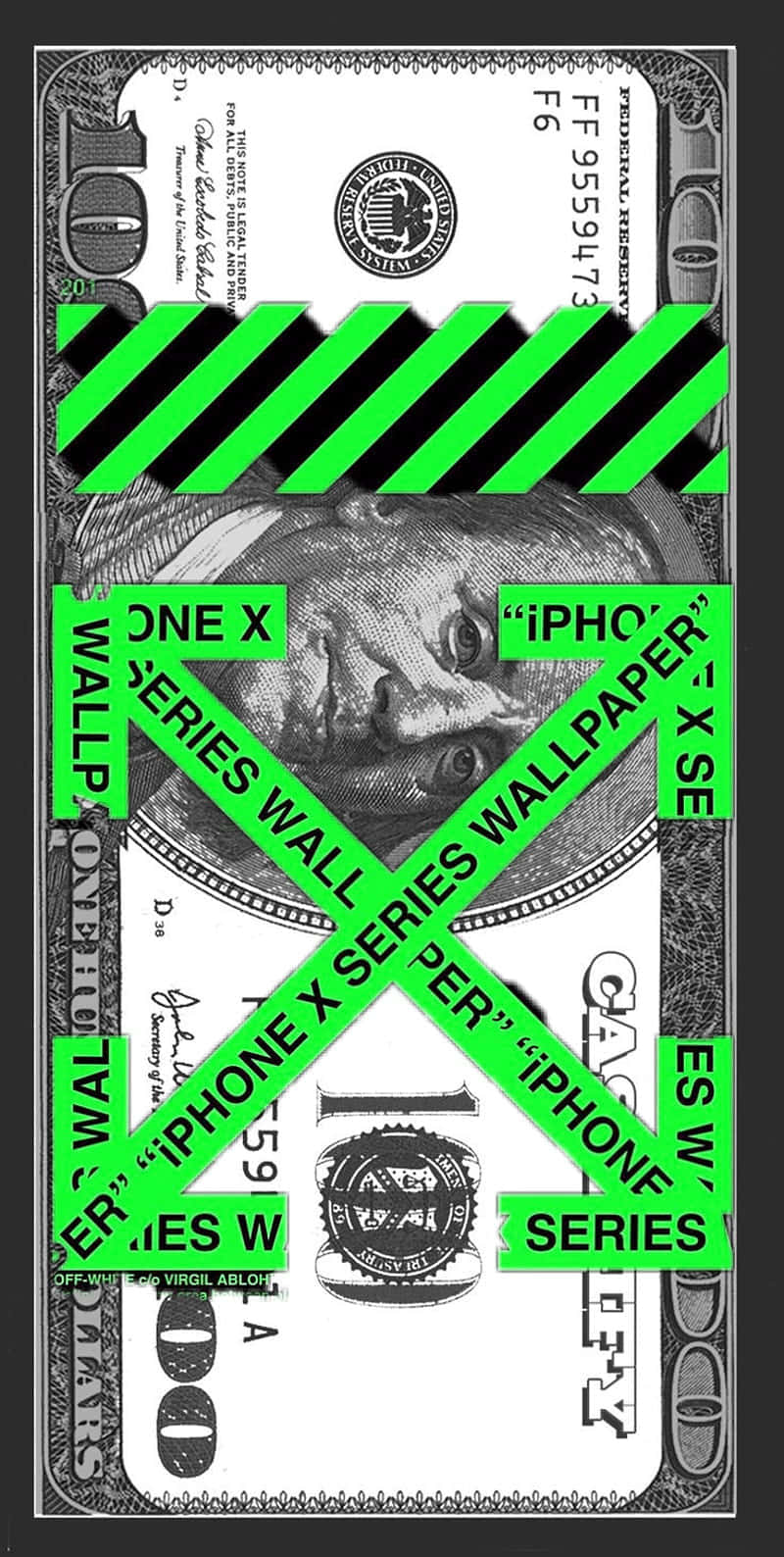 100 Dollars And Green Off White iPhone Wallpaper