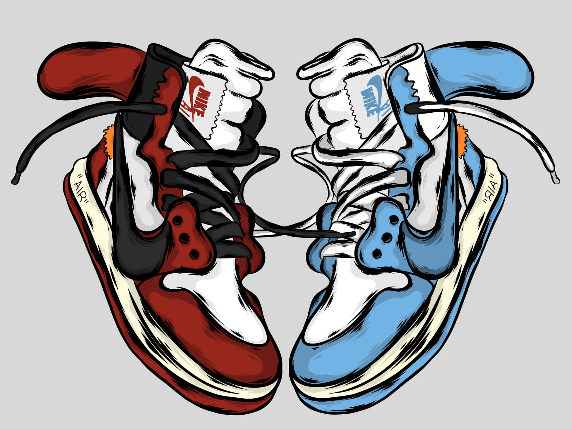 The iconic Off White Jordan 1 sneaker in the Chicago White and Varsity Red colorway Wallpaper