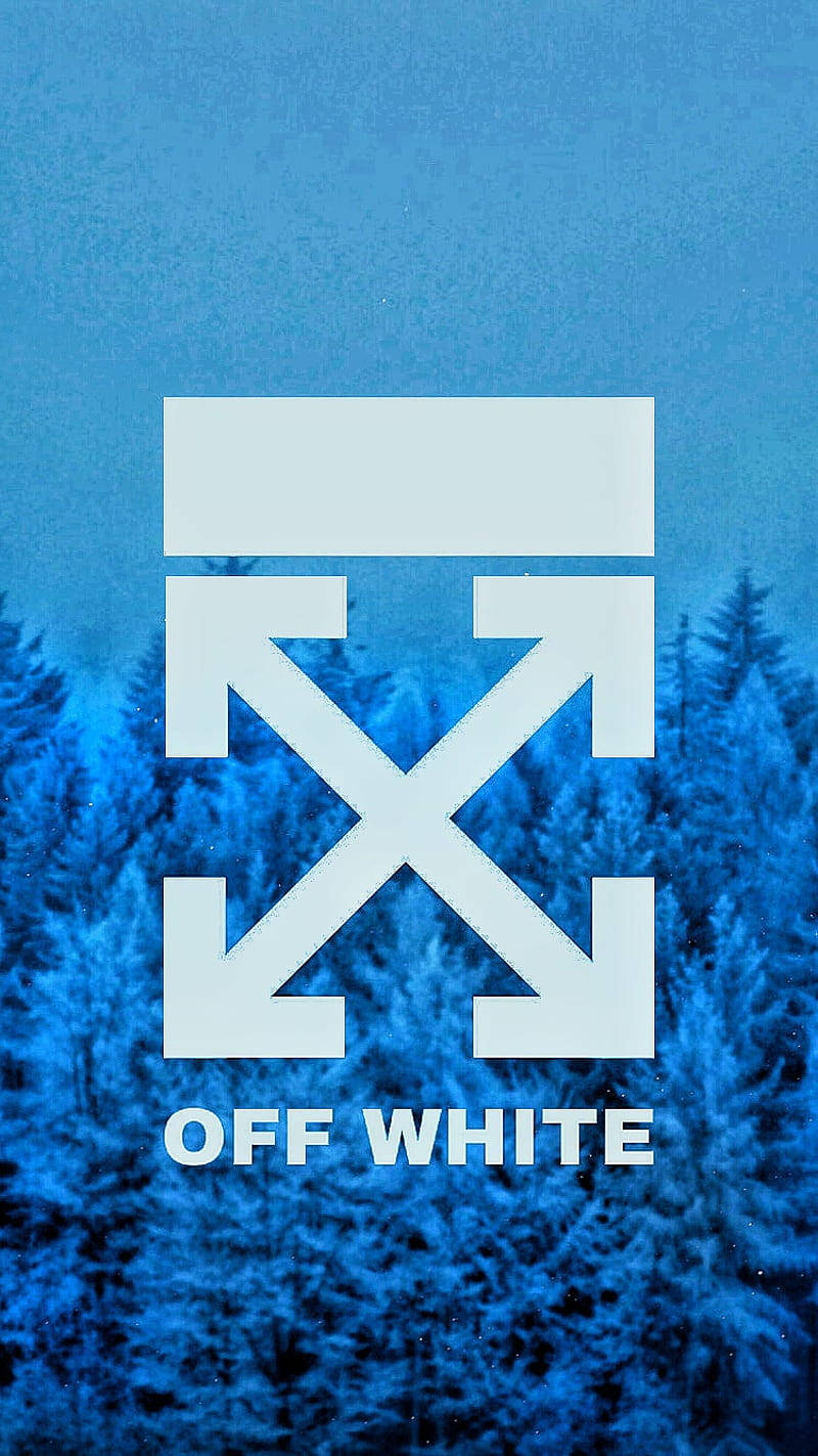 Off White Logo Blå Fyrretræer Wallpaper