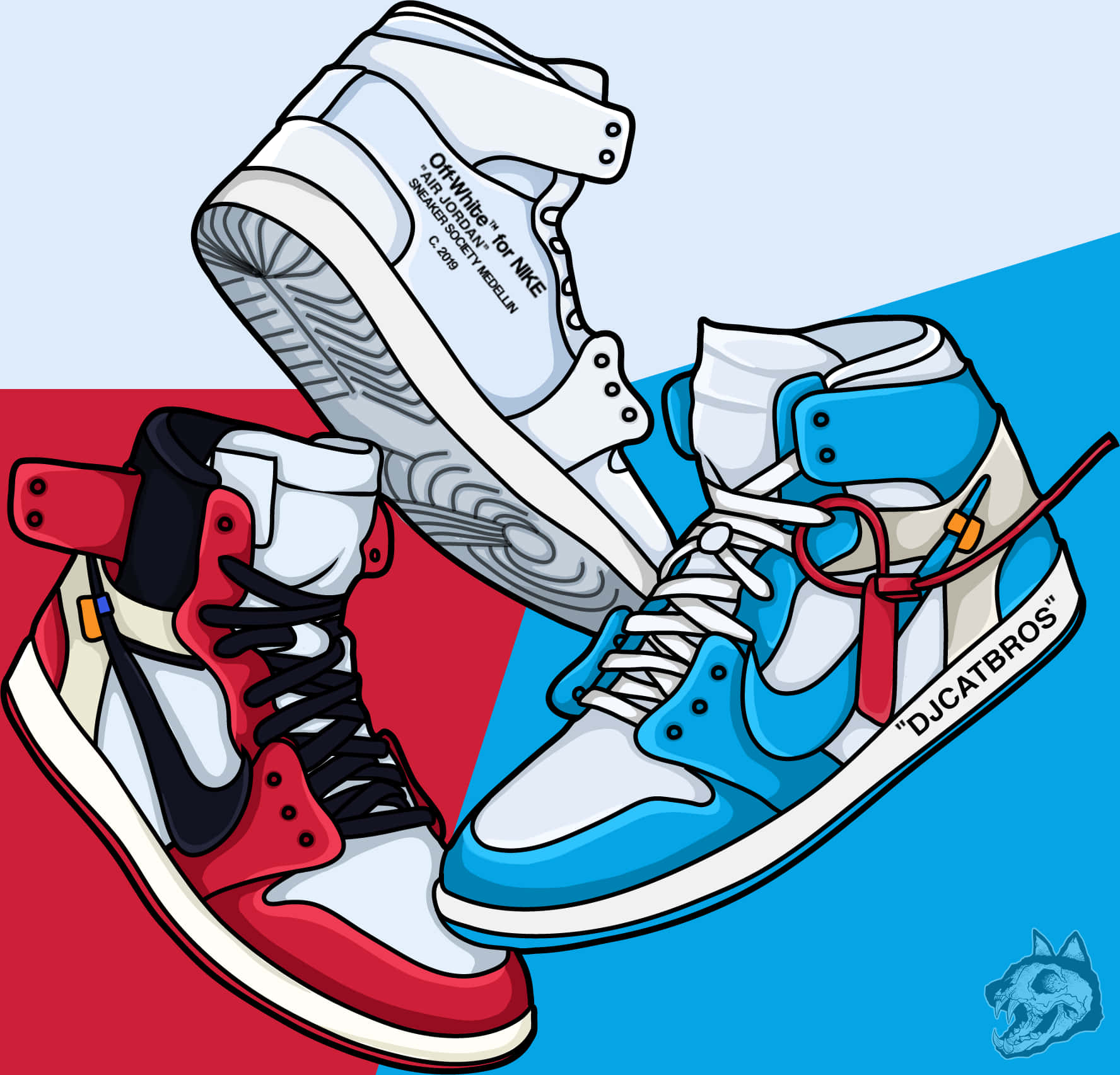 Unpar De Zapatillas Con Un Diseño Rojo, Azul Y Blanco. Fondo de pantalla