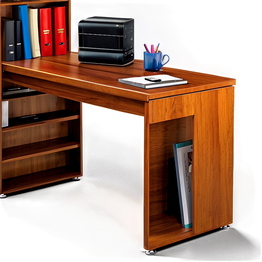 Office Table With Bookshelf Png Fnk PNG