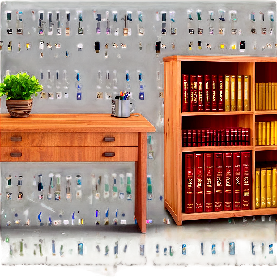 Office Table With Bookshelf Png Uki PNG